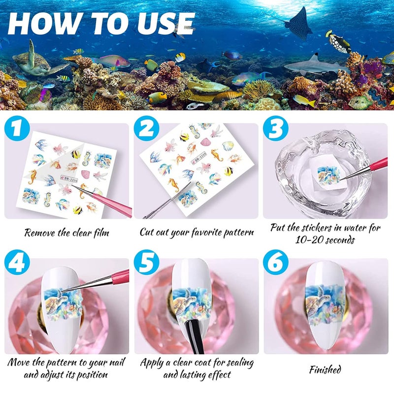 winthrop 36 Sheets Summer Nail Art Stickers, Ocean Anchor Water Transfer Nail Decals, Shark Seashell Sea Turtle Design DIY Manicure Decorations for Girls Women - Image 2